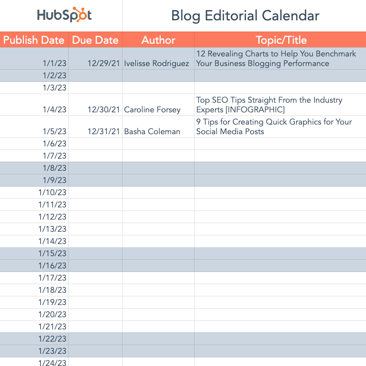 Preview - Blog Editorial Calendar Template