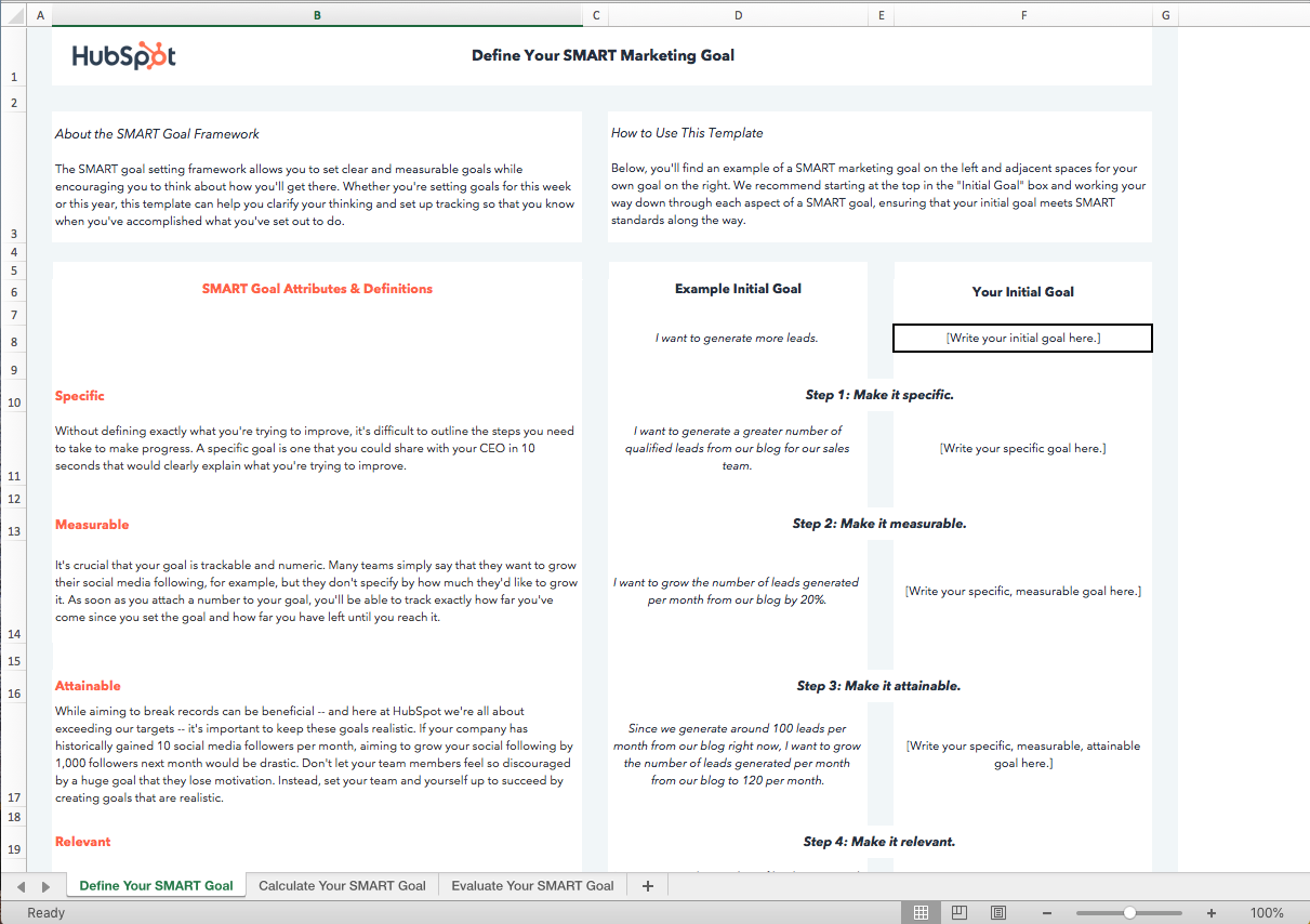 Smart Goals Template Excel from offers.hubspot.com