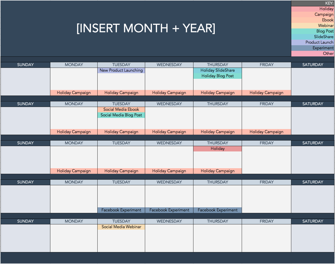 hubspot social media content calendar template layout
