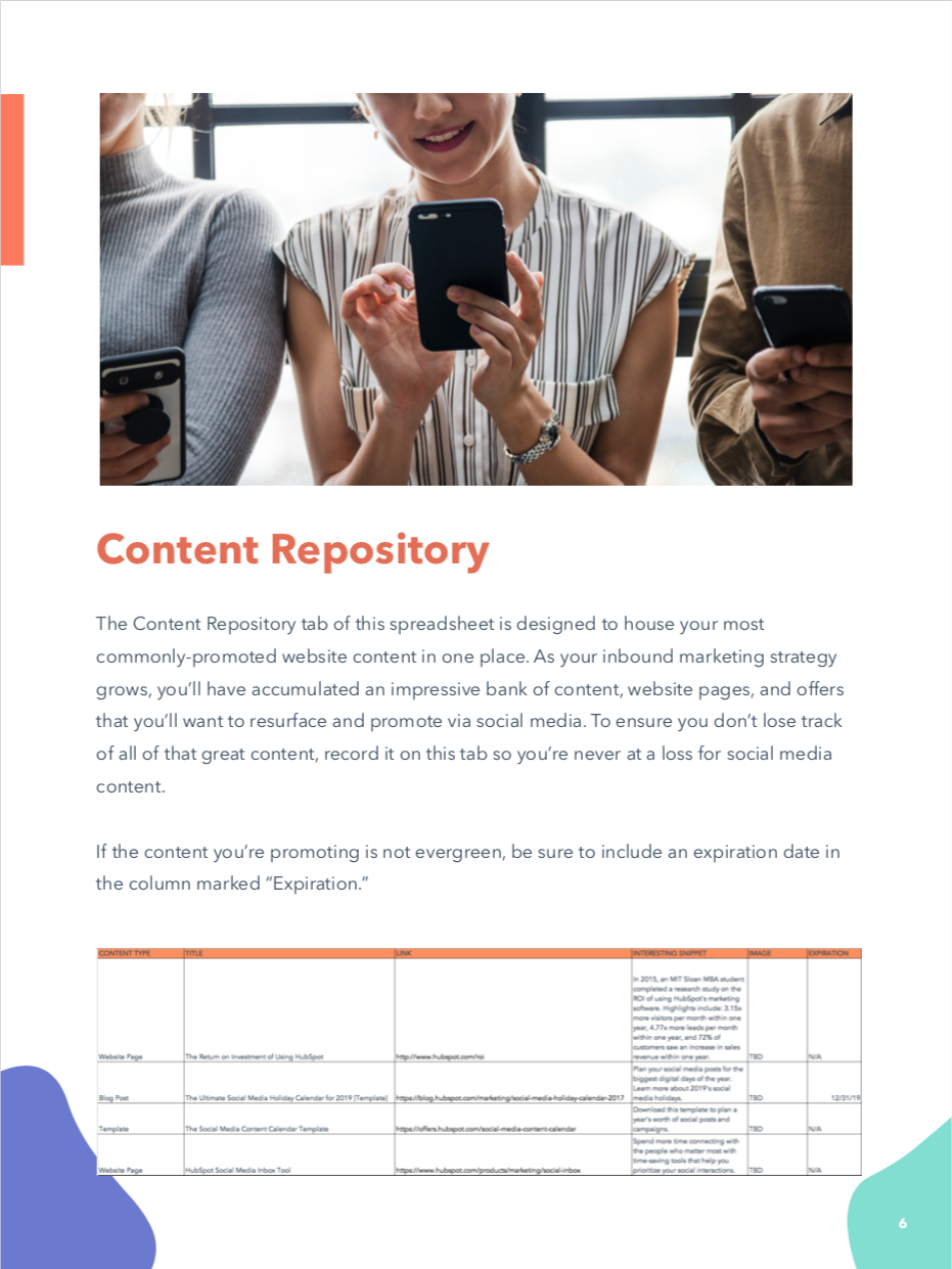 hubspot social media content calendar: content repository instructions