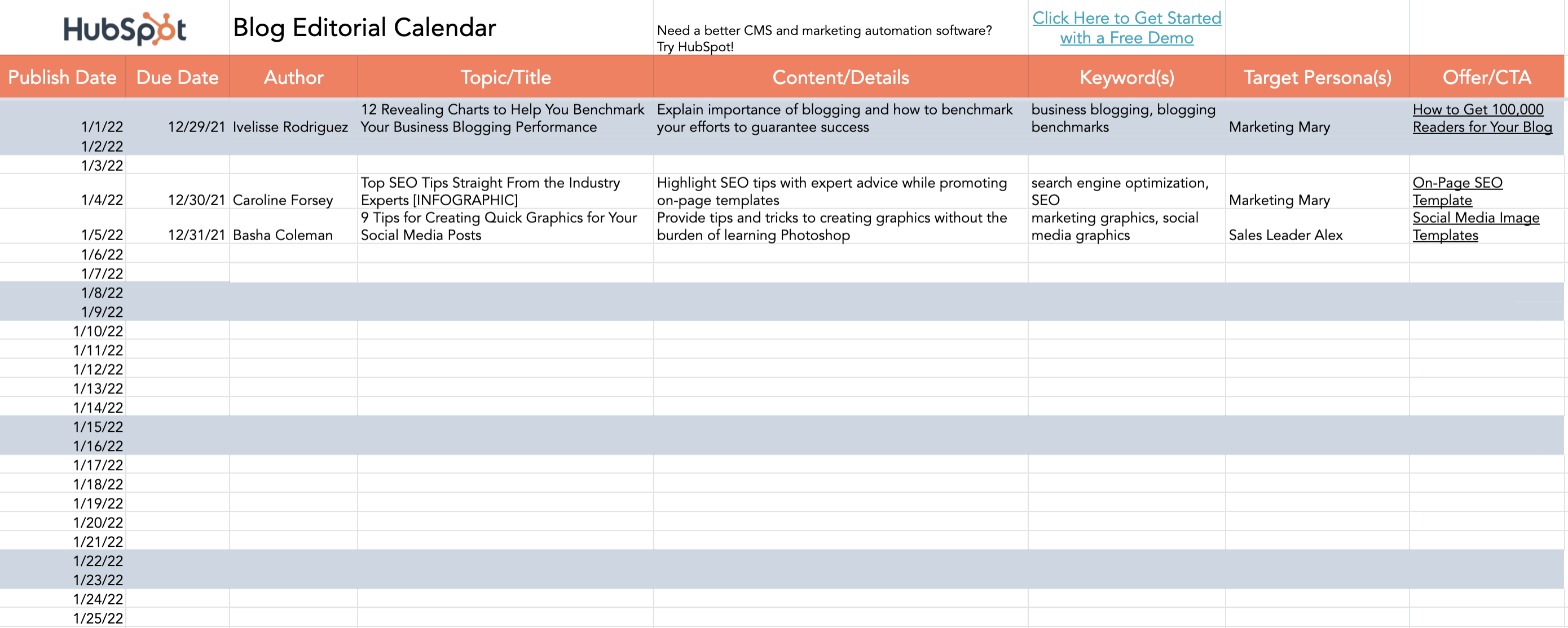 Free Editorial Calendar Templates [Download Now]