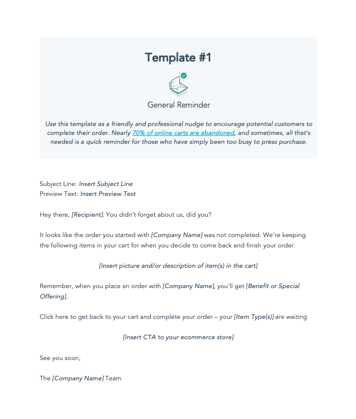 abandoned cart email template