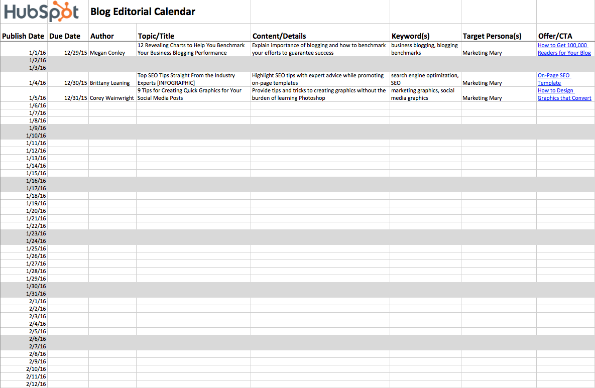 Editorial Calendar Template Excel from offers.hubspot.com